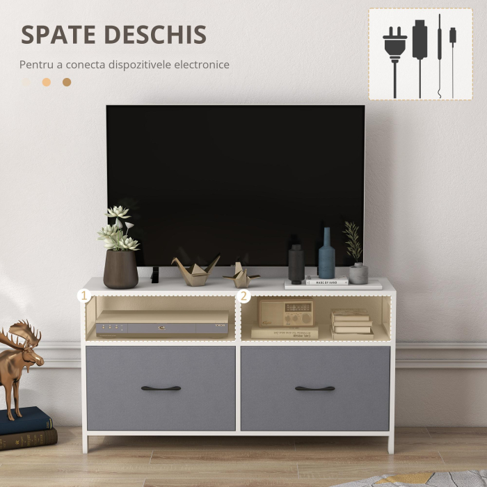  Suport Dulap TV pentru Televizoare de pana la 45", Centru de Divertisment cu Sertare Pliabile si Rafturi de Depozitare pentru Camera de Zi, Dormitor [6]