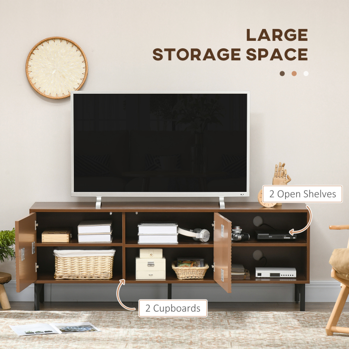  Suport Dulap TV pentru Televizoare de pana la 65", Centru de Divertisment cu Rafturi Deschise, Dulapuri si Orificii pentru Cabluri pentru Camera de Zi, Maro [4]