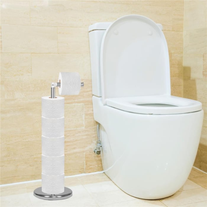 Suport hartie igienica 2 in 1 cu tija mobila, 68.5cm, argintiu [7]