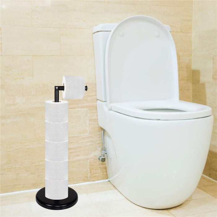 Suport hartie igienica 2 in 1 cu tija mobila, 68.5cm, negru [11]