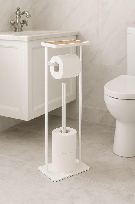 Suport hartie igienica 5Five cu raft depozitare, otel, 18x12x59 cm, alb [4]