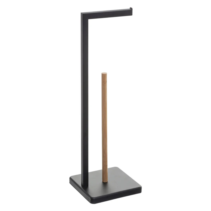 Suport hartie igienica 5Five Natureo, metal si bambus, 20x20x65 cm, negru [1]
