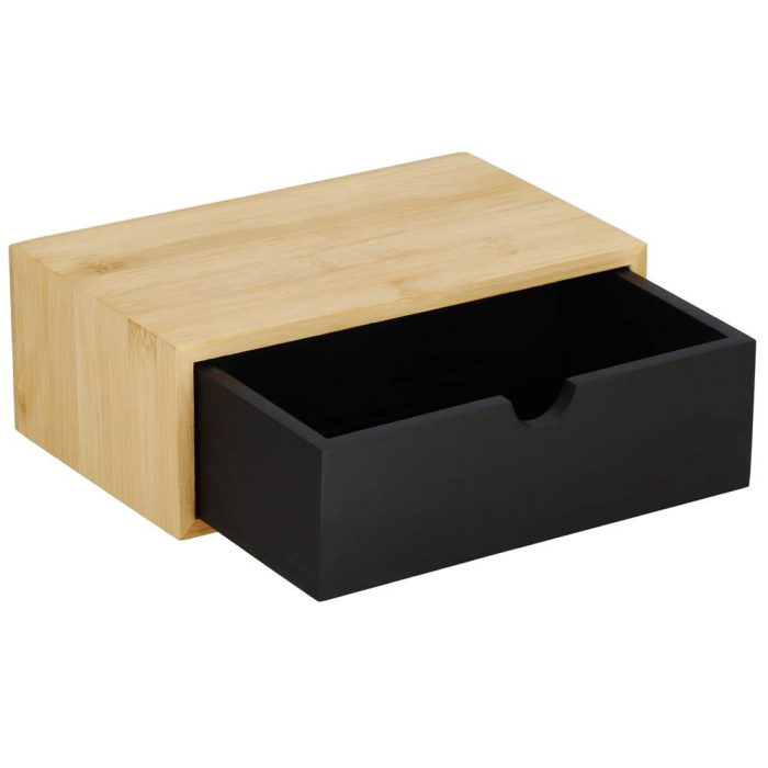 Suport hartie igienica din otel cu sertar depozitare, sistem montare inclus, 22cm, negru bej [11]