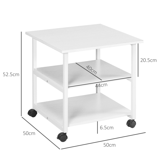  Suport Imprimanta cu Raft de Depozitare, Masa de Imprimanta mobila pe roti,  50x50x52.5 cm, Alb [3]