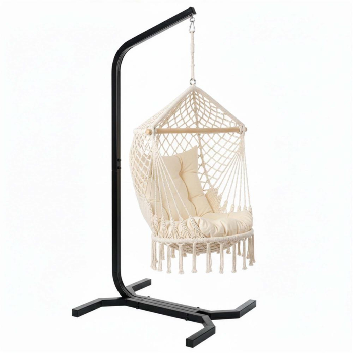 Suport leagan tip cuib sau hamac suspendat, cadru otel, maxim 180 kg, 92x92x205 cm, negru [7]