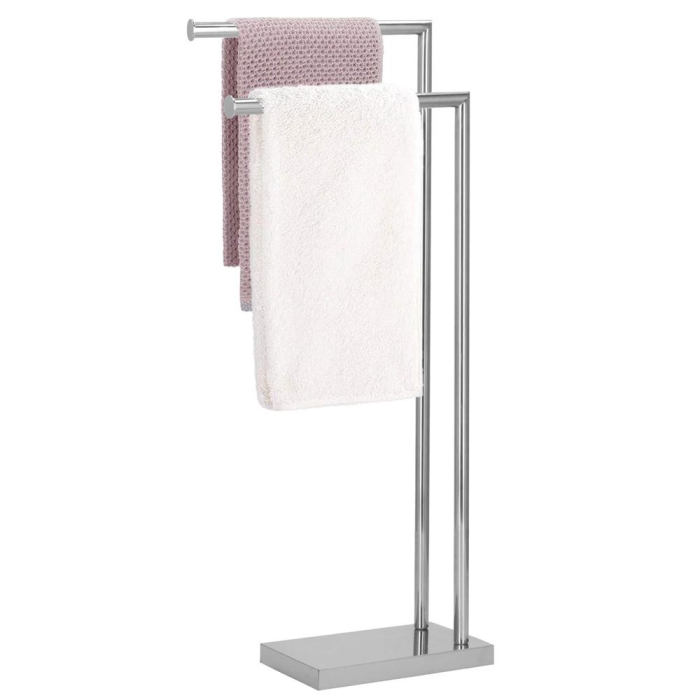 Suport prosoape baie metalic 2 brate, baza antiderapanta, finisaj cromat lucios, inaltime 80 cm, argintiu [5]