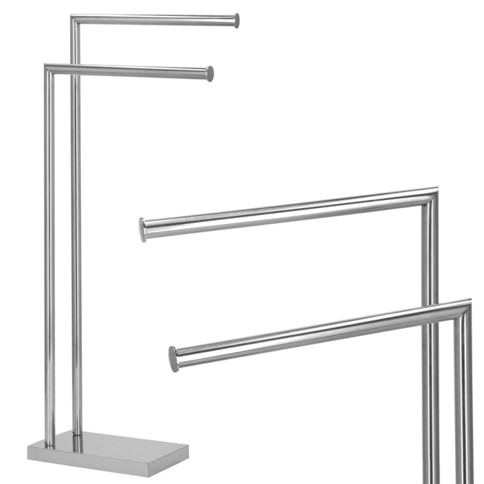 Suport prosoape baie metalic 2 brate, baza antiderapanta, finisaj cromat lucios, inaltime 80 cm, argintiu [12]
