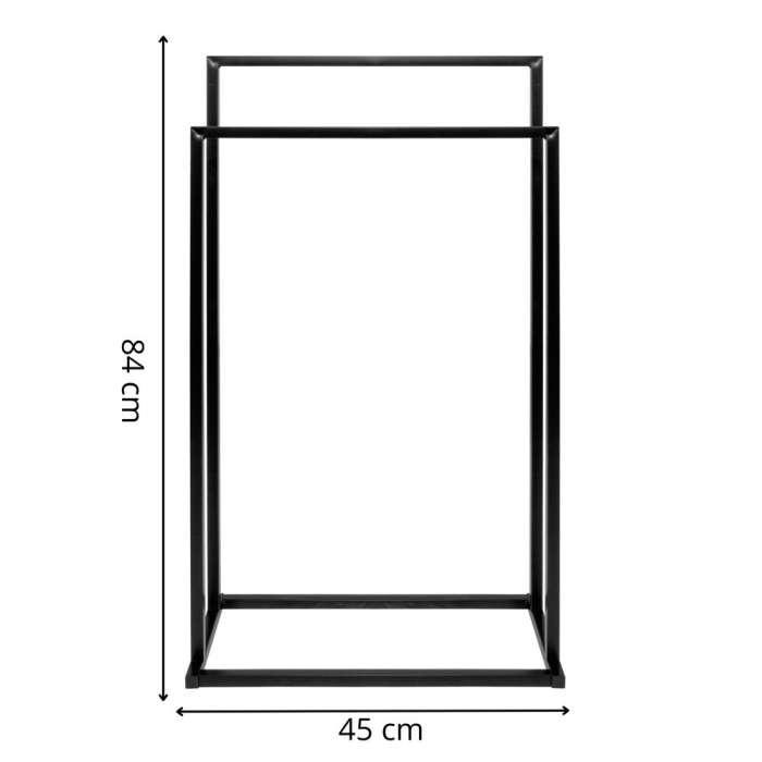 Suport metalic de baie pentru prosoape, cu 2 standuri, 84 cm, negru [10]