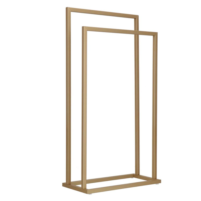 Suport metalic de baie pentru prosoape, cu 2 standuri, 86 cm, auriu mat [1]