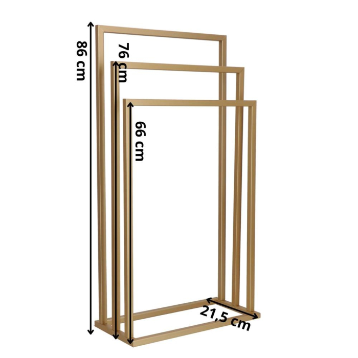 Suport prosoape baie metalic 3 brate verticale, profil patrat, finisaj mat, inaltime 86/76/66 cm, auriu [12]