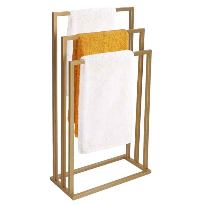 Suport prosoape baie metalic 3 brate verticale, profil patrat, finisaj mat, inaltime 86/76/66 cm, auriu [4]