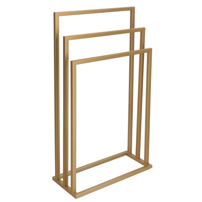 Suport prosoape baie metalic 3 brate verticale, profil patrat, finisaj mat, inaltime 86/76/66 cm, auriu [5]