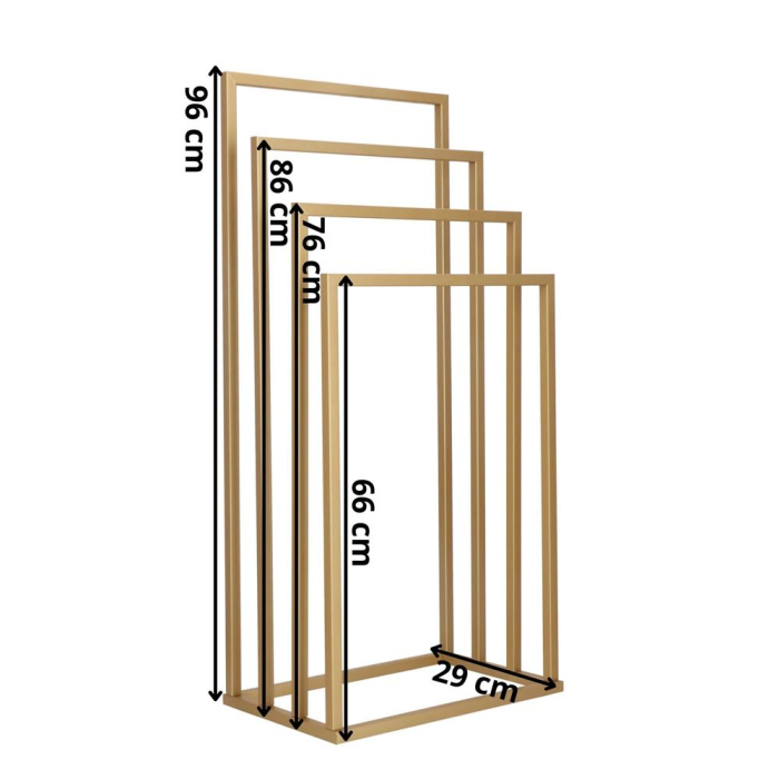 Suport metalic de baie pentru prosoape, cu 4 standuri, 96 cm, auriu mat [12]