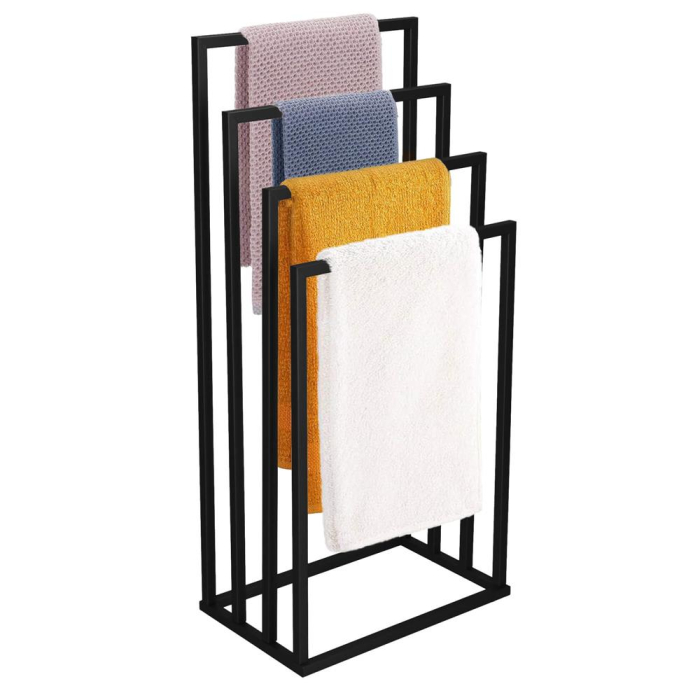 Suport prosoape baie metalic 4 brate verticale, profil patrat, finisaj mat, inaltime 96/86/76/66 cm, negru [3]
