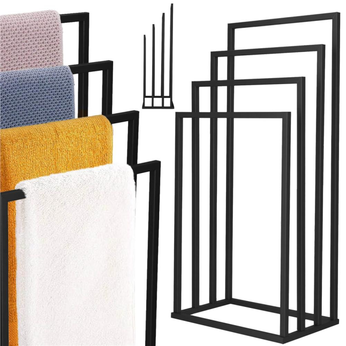 Suport prosoape baie metalic 4 brate verticale, profil patrat, finisaj mat, inaltime 96/86/76/66 cm, negru [5]