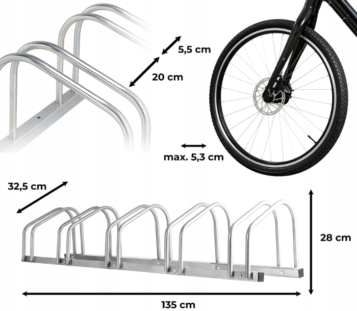 Suport metalic pentru 5 biciclete, montaj podea sau perete, structura solida otel, 135x33x28 cm [3]