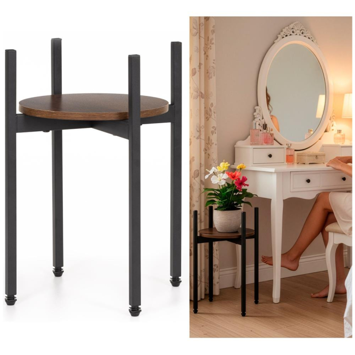 Suport metalic pentru floare, cu polita rotunda din MDF, 32x32x43 cm, negru [3]