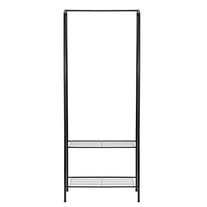 Suport metalic pentru haine cu bara si 2 rafturi, structura otel, 60x34x150 cm, negru [11]