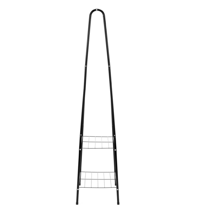 Suport metalic pentru haine cu bara si 2 rafturi, structura otel, 60x34x150 cm, negru [17]