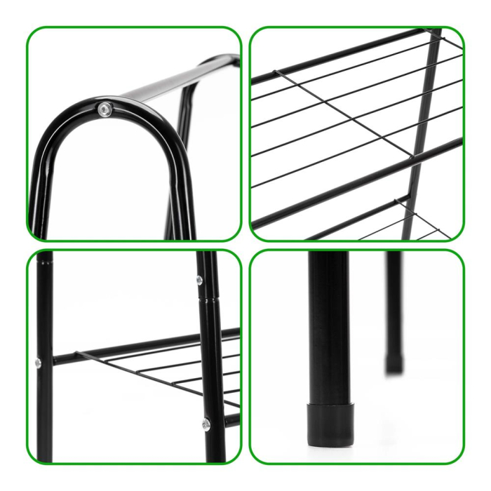 Suport metalic pentru haine cu bara si 2 rafturi, structura otel, 60x34x150 cm, negru [13]