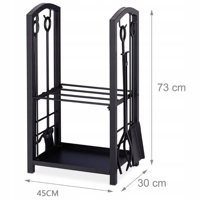 Suport metalic pentru lemne de foc cu 4 accesorii, 74x40x30 cm, negru [3]