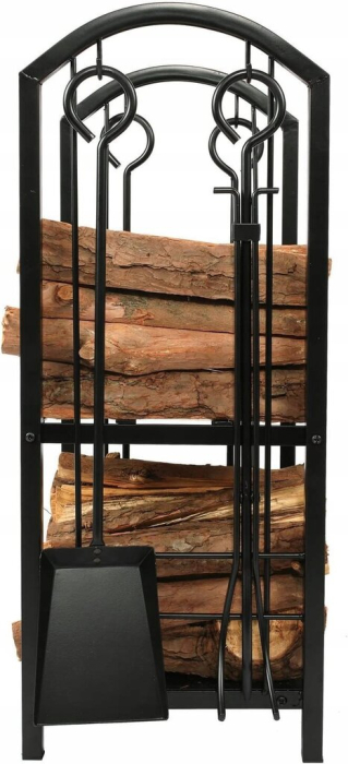 Suport metalic pentru lemne de foc cu 4 accesorii, 74x40x30 cm, negru [10]