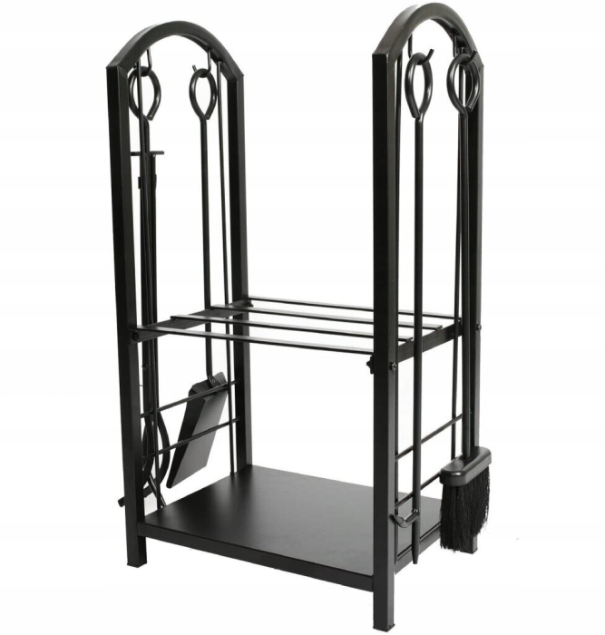 Suport metalic pentru lemne de foc cu 4 accesorii, 74x40x30 cm, negru [7]