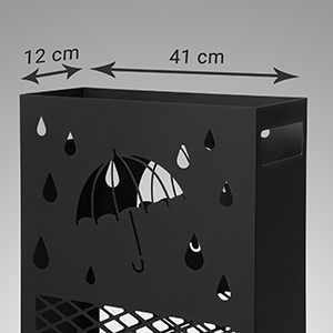 Suport metalic pentru umbrele, cu carlige si tava de picurare, 28x12x41cm, negru [9]