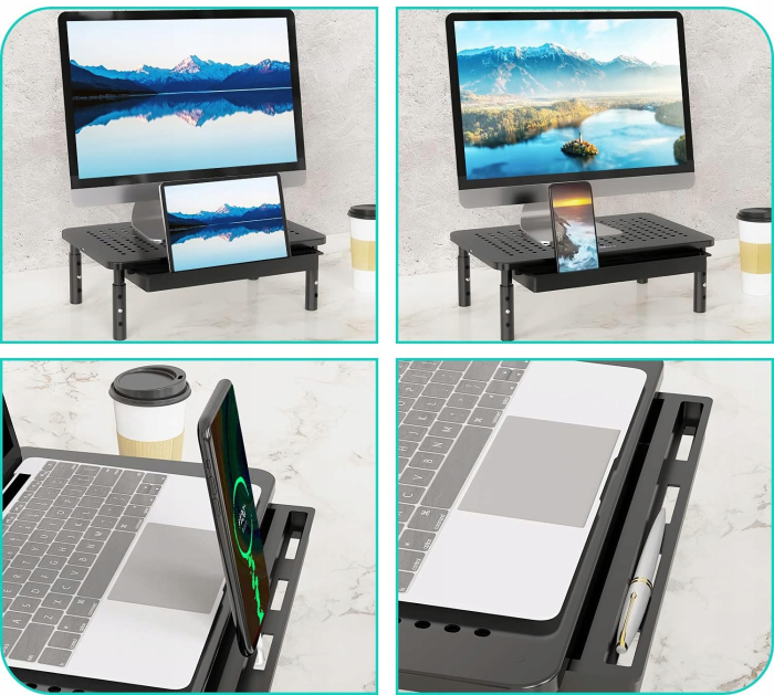 Suport multifunctional reglabil pentru laptop, monitor si imprimanta, cu 3 trepte de ajustare a inaltimii, sertar integrat pentru depozitarea accesori [9]