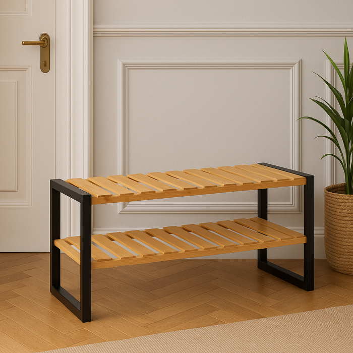 Suport pantofi 6 perechi 5Five Bamboo, din bambus, 70x26x34 cm, negru [3]