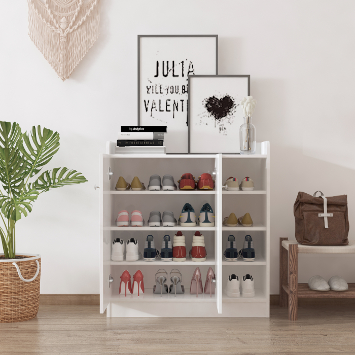  Suport Pantofi Lemn Alb - 83×30×90 cm cu Rafturi Deschise [9]