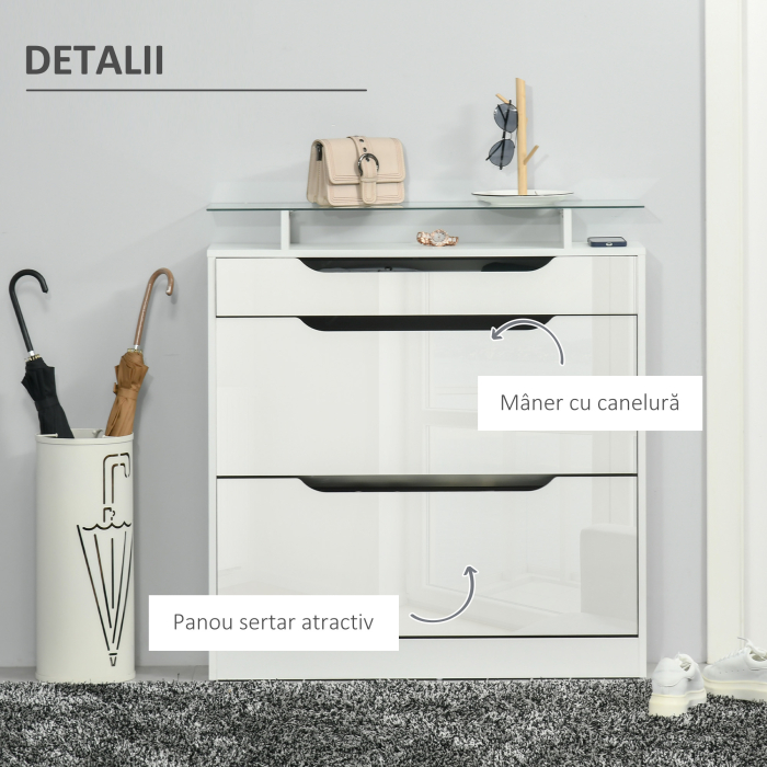  Suport Pantofi Modern - 16 Perechi, 2 Sertare & Raft Sticla [9]