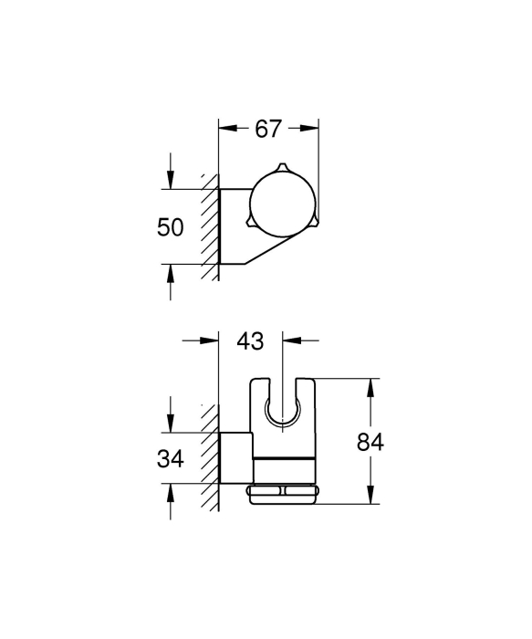 Suport para dus Grohe 275952431, 84 mm, 67 mm, universal, suport dus reglabil, pe perete, abs, Negru [6]