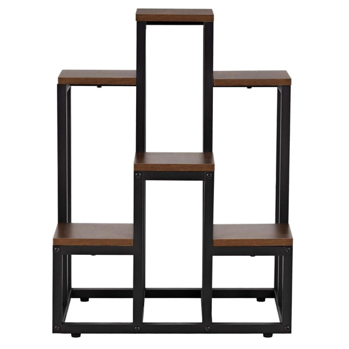 Suport pentru flori cu 6 polite din lemn, structura metal, 51x34x68 cm, negru [11]