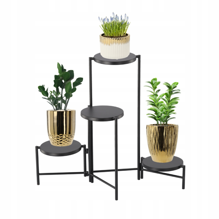 Suport flori metalic 4 niveluri rafturi rotunde interior, 60x43x60 cm, economisire spatiu, negru [3]