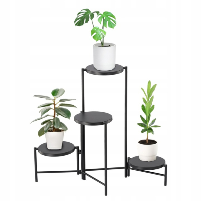 Suport flori metalic 4 niveluri rafturi rotunde interior, 60x43x60 cm, economisire spatiu, negru [5]