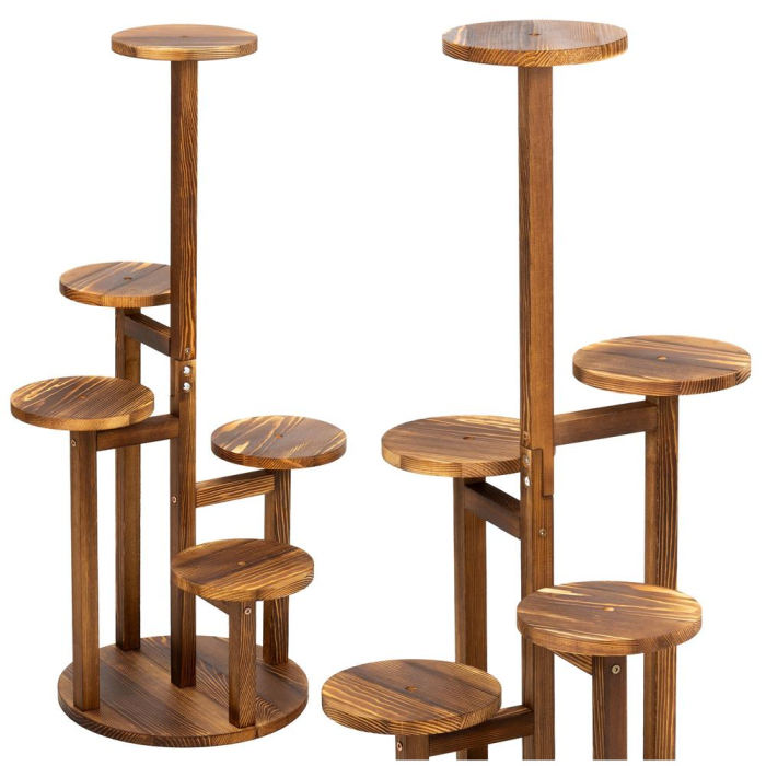 Suport plante 6 niveluri din lemn si MDF, protectii antiderapante, max 25 kg, 48x48x87 cm, maro [2]