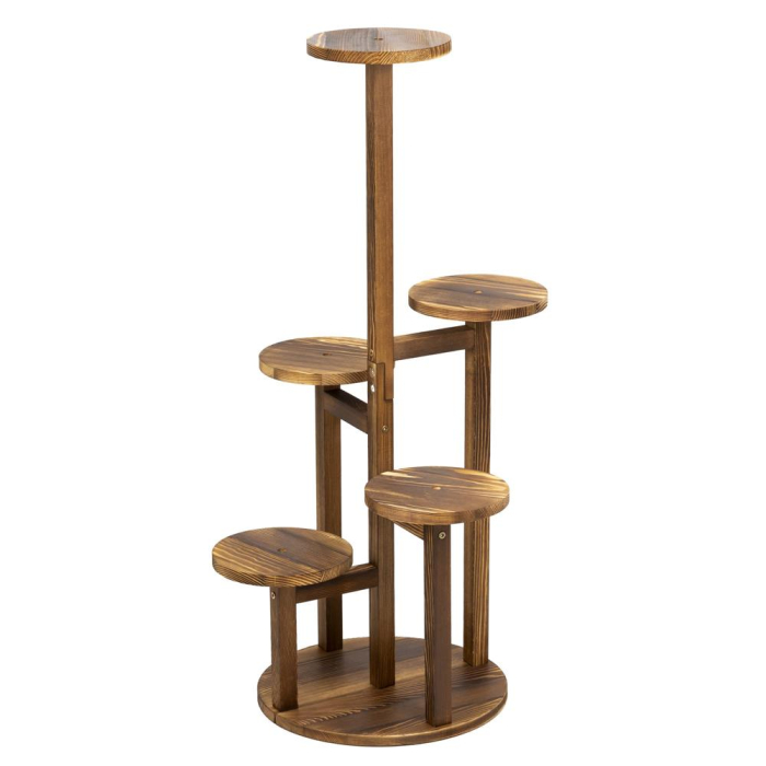 Suport plante 6 niveluri din lemn si MDF, protectii antiderapante, max 25 kg, 48x48x87 cm, maro [6]