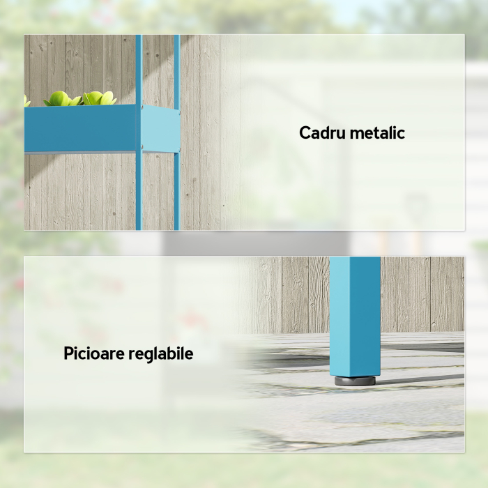  Suport pentru Ghivece pe 2 Niveluri din Metal in Forma de Casuta, Etajera pentru Plante cu Agatatoare, pentru Interior si Exterior, 75x35x150 cm, Albastru-Verde [7]