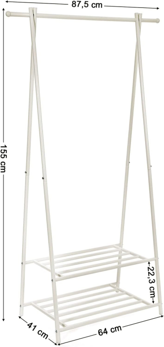 Suport pentru haine, cu raft depozitare pe 2 niveluri, cadru metalic, 88x41x155cm, alb [6]