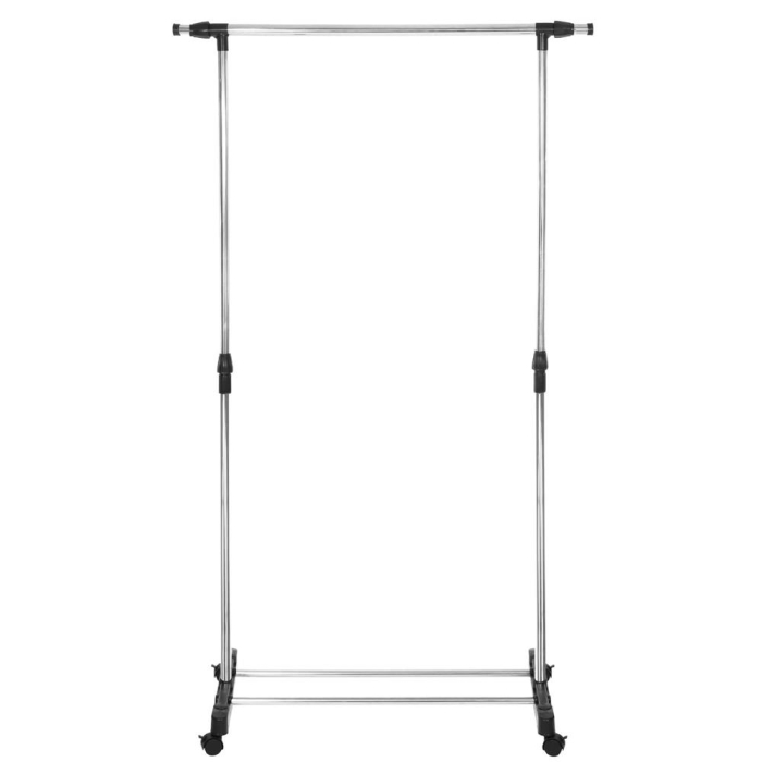 Suport pentru haine pe roti, reglabil pe inaltime si latime, din aluminiu cromat, 160x45x150cm, argintiu [11]