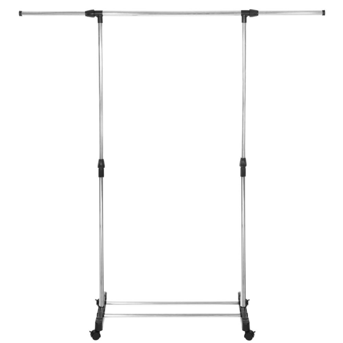 Suport pentru haine pe roti, reglabil pe inaltime si latime, din aluminiu cromat, 160x45x150cm, argintiu [2]