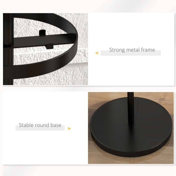  Suport pentru Haine si Umbrele, Cuier Independent cu 8 Carlige Rotunde pentru Haine, Palarii si Posete, Φ34x177 cm, Negru [6]