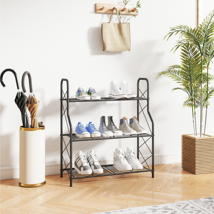  Suport pentru plante cu 3 niveluri pentru interior si exterior din metal, 69x28.5x78 cm, negru [9]