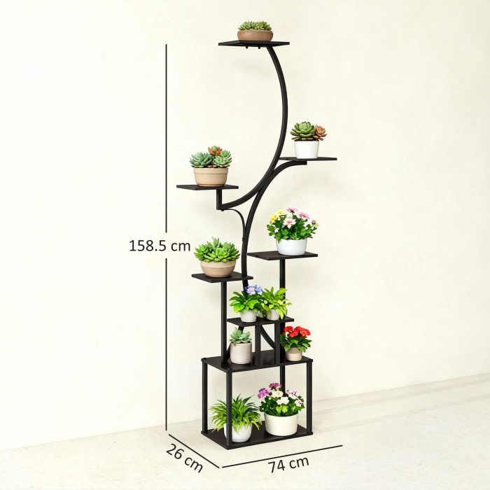  Suport pentru Plante cu 8 Niveluri in Forma de S, Suport Ghivece din Metal pentru Interior si Exterior, pentru Gradina, Balcon, Terasa, Camera de Zi, 74x26x158.5 cm, Negru [3]