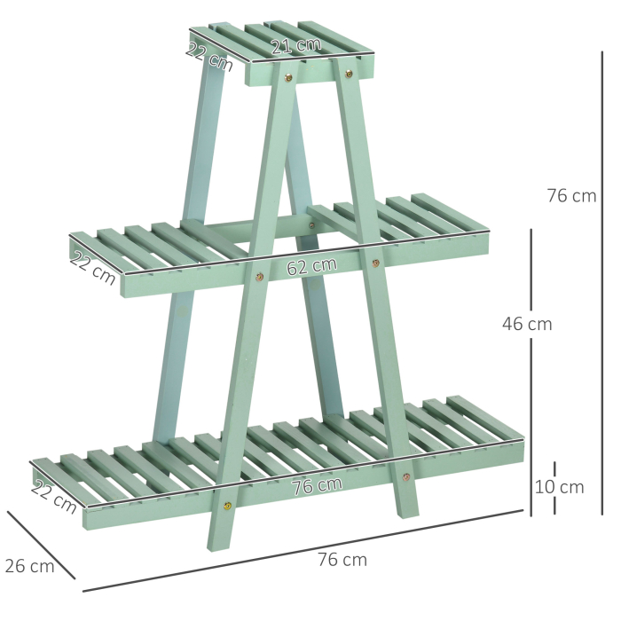  Suport pentru plante din lemn de brad cu 3 niveluri pentru interior si exterior, 76x26x76cm, verde deschis [3]