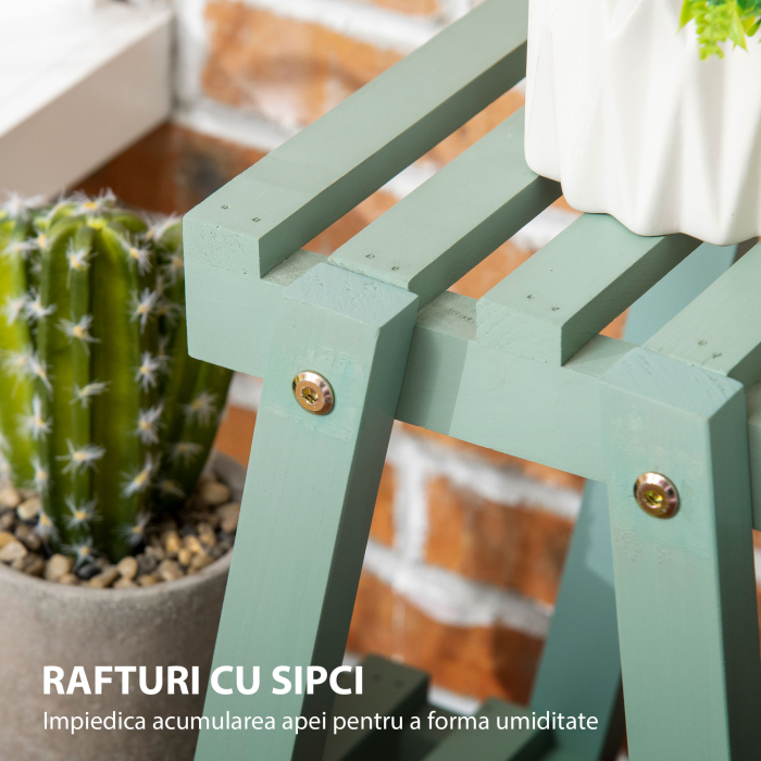  Suport pentru plante din lemn de brad cu 3 niveluri pentru interior si exterior, 76x26x76cm, verde deschis [7]