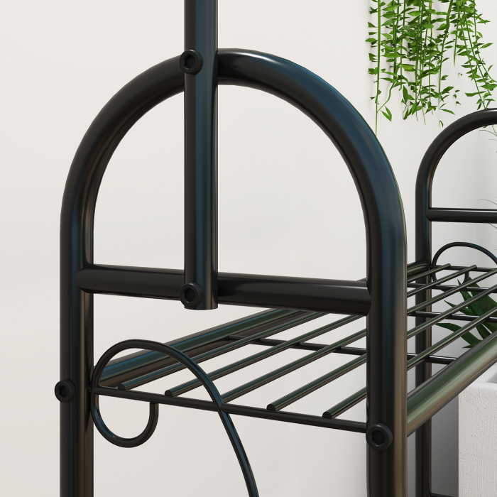  Suport pentru Plante pe 3 Niveluri cu Bara pentru Agatat si Carlige, Raft Metalic pentru Flori si Ghivece, pentru Interior si Exterior, Balcon, Living, Dormitor, Negru [8]