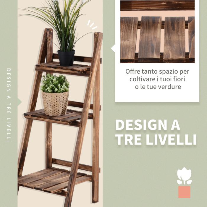  Suport pentru Plante Pliabil, Jardiniera cu 3 Niveluri, Raft de Exterior pentru Plante, 40x37x93 cm, Lemn Natural [5]