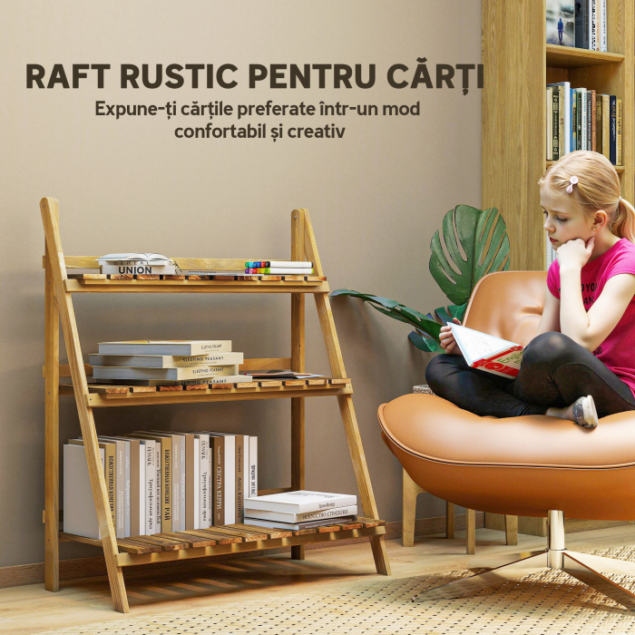  Suport pentru Plante Pliabil, Jardiniera cu 3 Niveluri, Raft de Exterior pentru Plante, 80x37x93 cm, Lemn Natural [8]